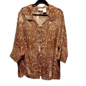 White Stag Women's Plus Brown Button Up Sheer Paisley Plus Size 18-20W Pre-owned